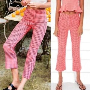 Red Gingham Cropped Kick Flare Pants | Retro Picnic Print Capri Pants